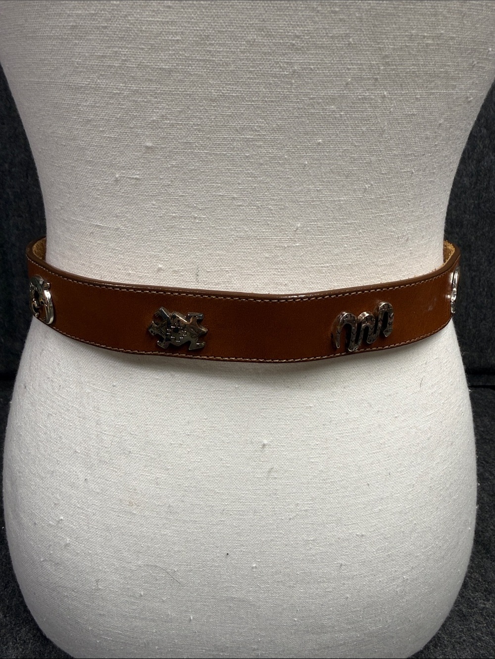 Silver Creek Women's Brown Leather Waist Belt with Silver Decorative Accents